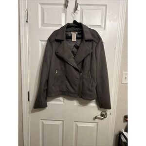 Philosophy Womens XXL Faux Leather Suede Gray Moto Style Jacket Bomber Zip Snap